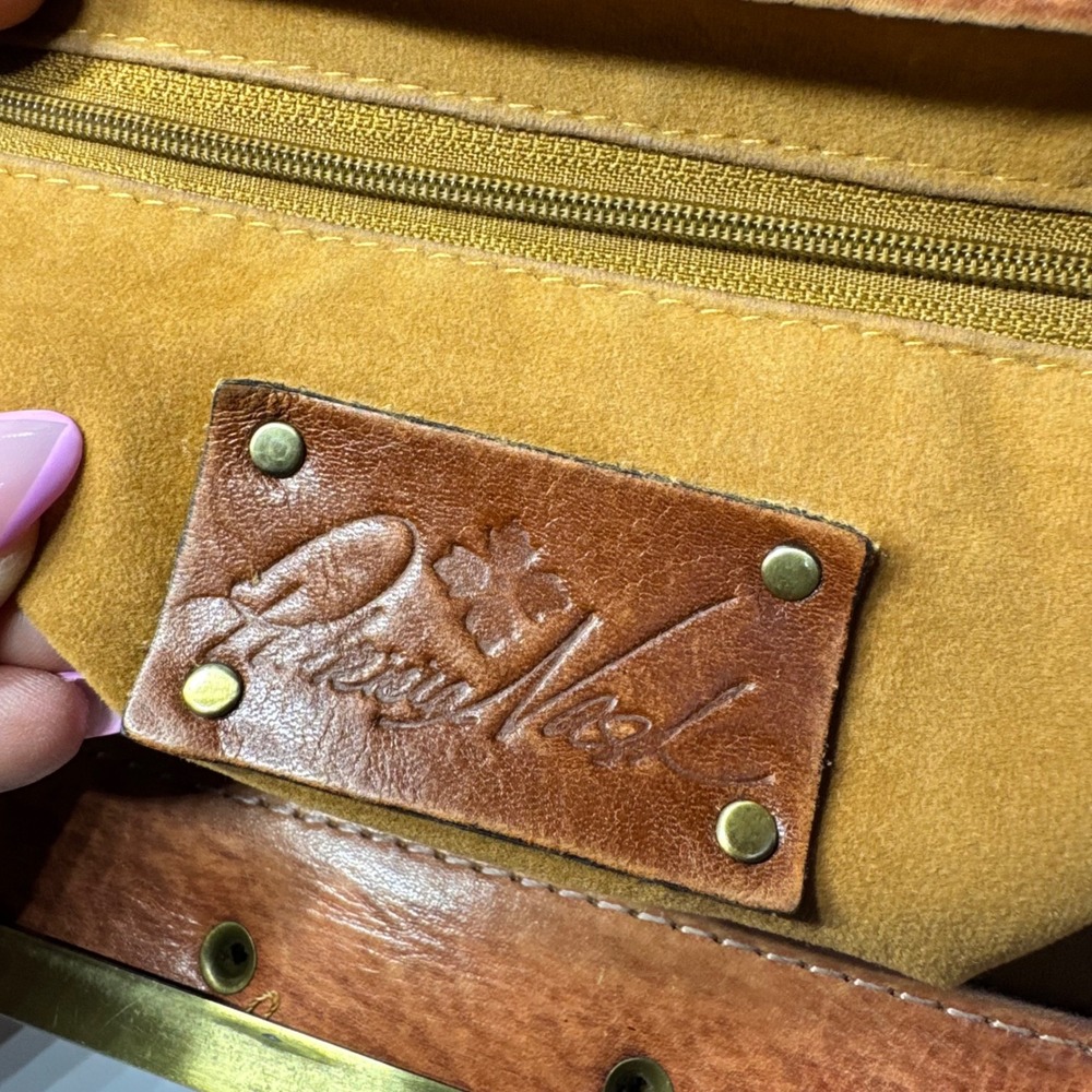 Patricia Nash Ferrara Frame Satchel Bag Tan Floral Embossed Genuine Leather - Picture 16 of 16